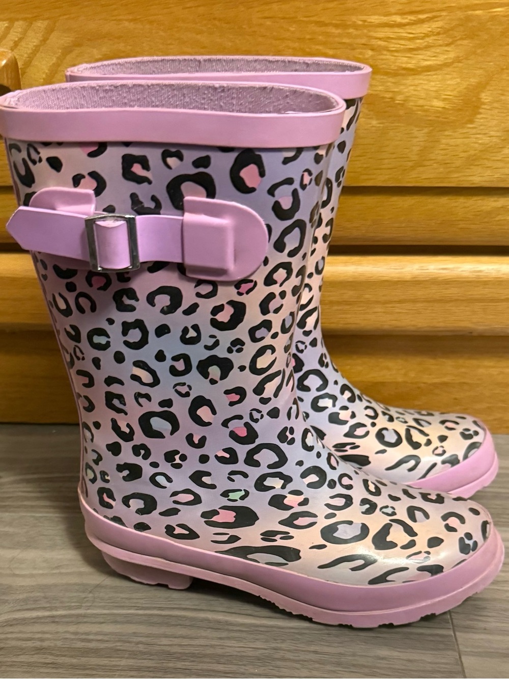 George Girls Pink Leopard Print Rain Boots